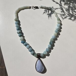 925 Silver Elegant Blue and Silver Beaded Necklace